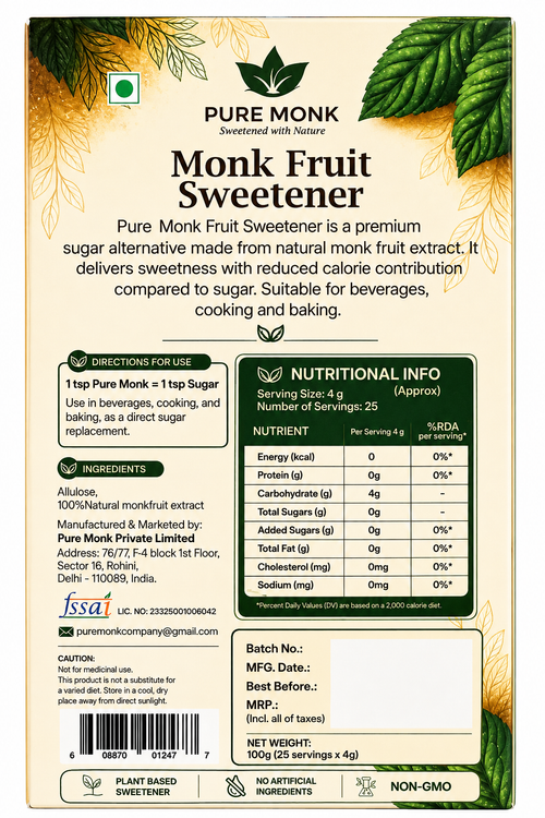 Pure Monk Fruit Sweetener 100g | No Erythritol