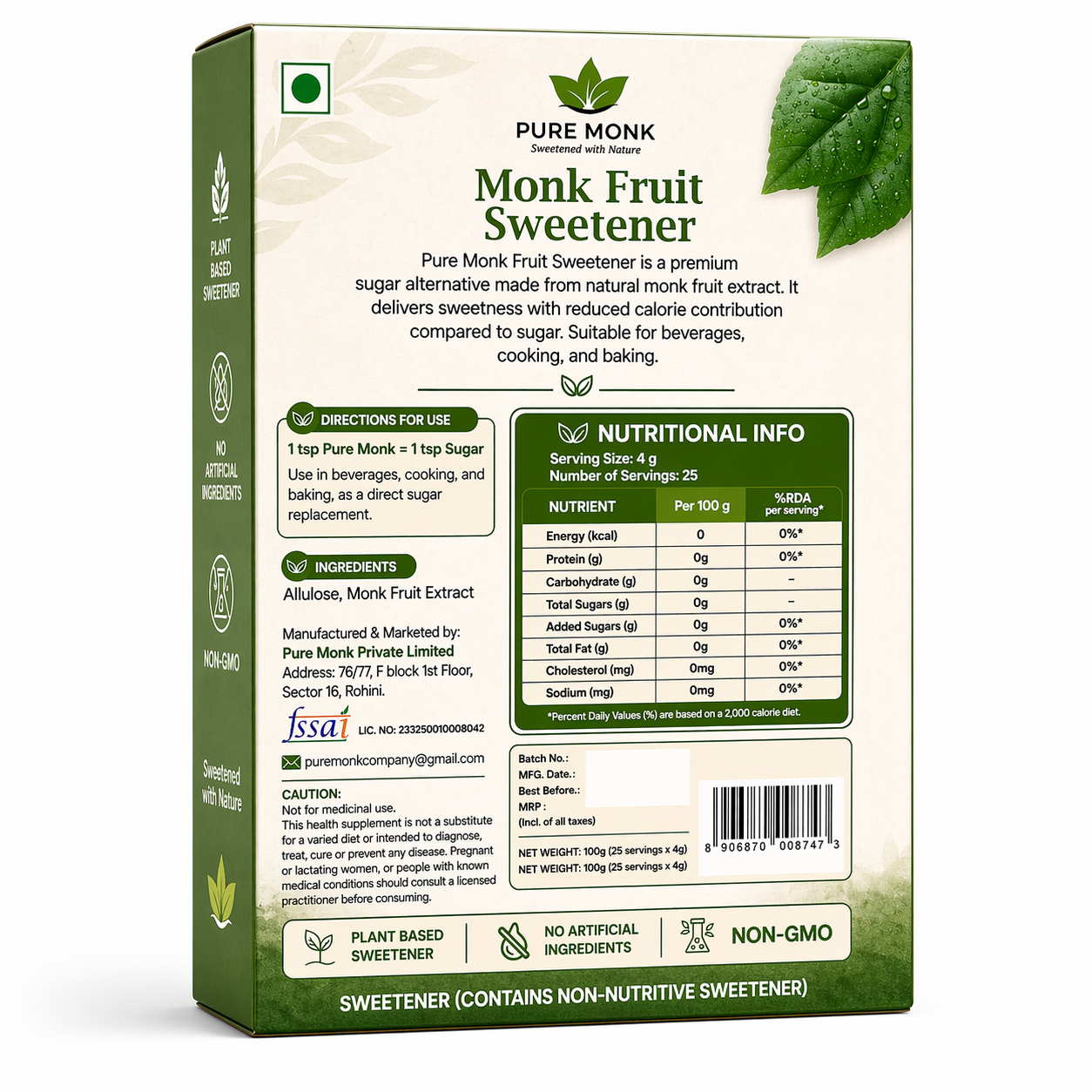 Pure Monk Fruit Sweetener 100 GM | Trial Pack (Perfect to Get Started)