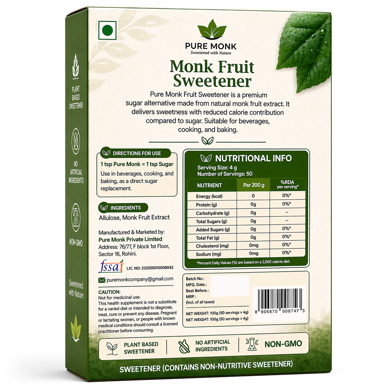 MONK FRUIT SWEETENER 200 GM | Value Pack (Better Savings)