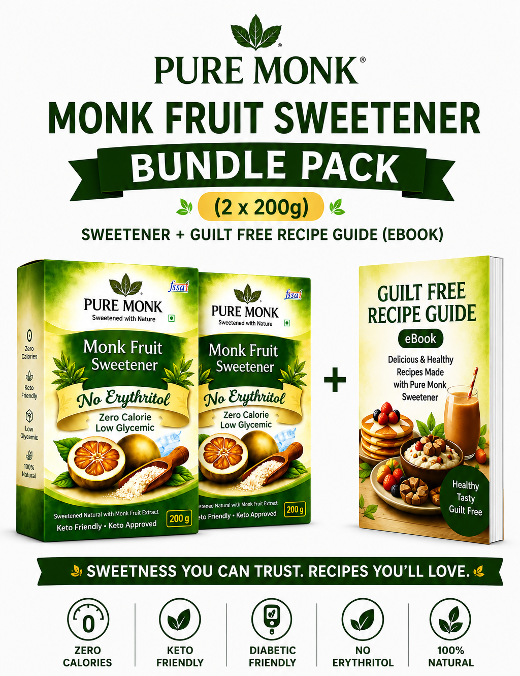 Pure Monk Monk Fruit Sweetener Bundle Pack (2 x 200g) | 400g Total | No Erythritol
